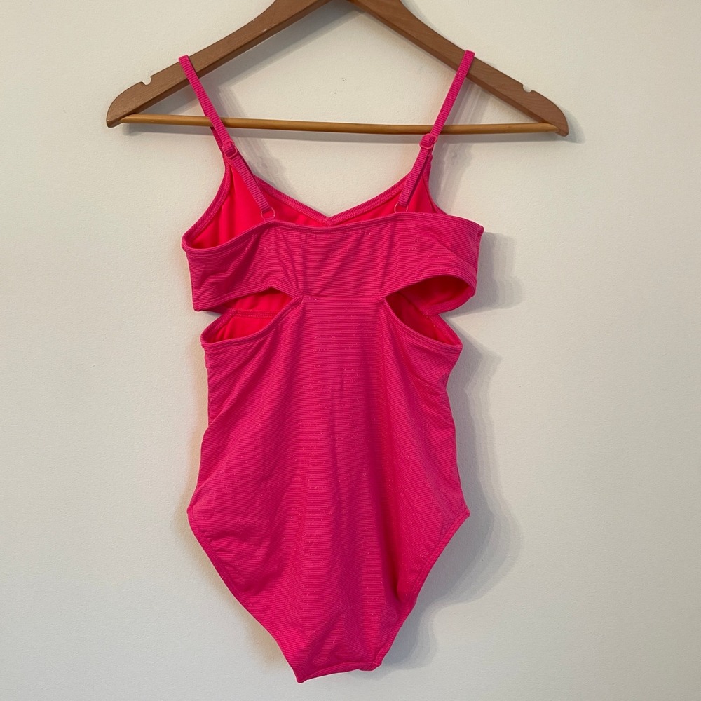 Art Class Girls Hot Pink Metallic Ribbed Cutout One Piece Swimsuit XL 14 barbie - Picture 7 of 9
